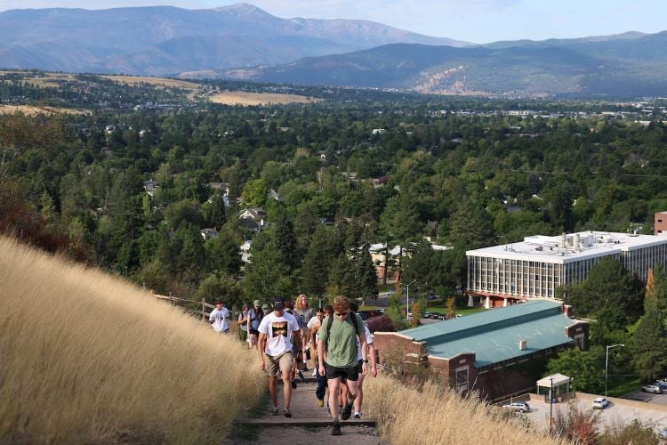 Students hiking up Mount Sentinel