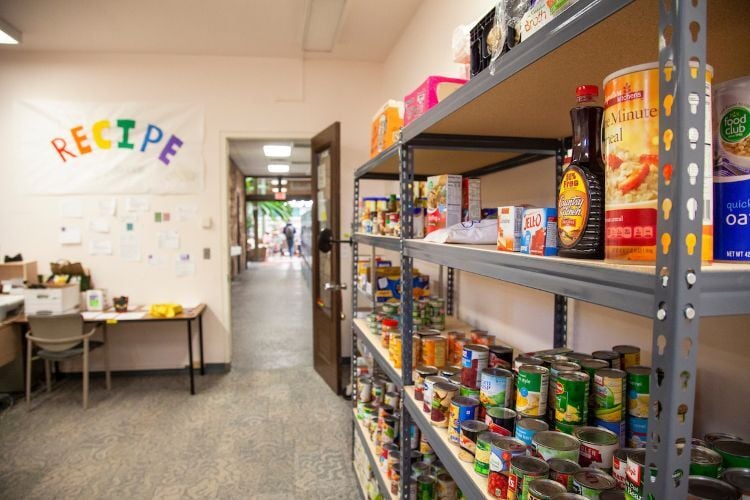 Shelves of the UM Food Pantry