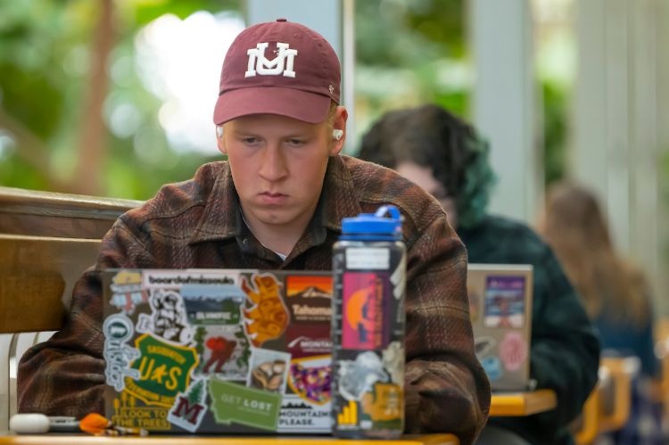 A student studying on his computer