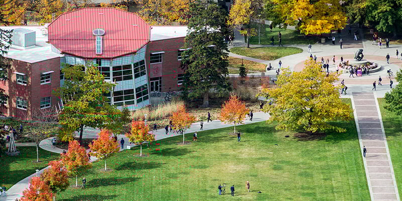 A aerial view of the University of Montana campus
