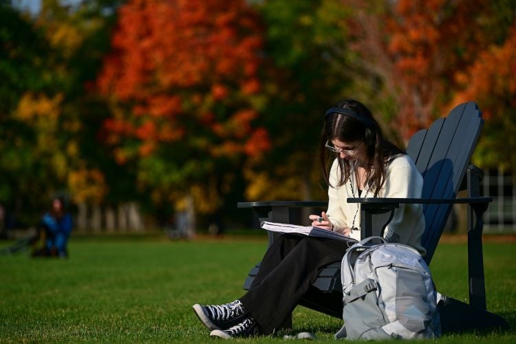 A student studying on The Oval
