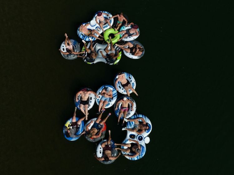 A group of tubers on the Clark Fork River