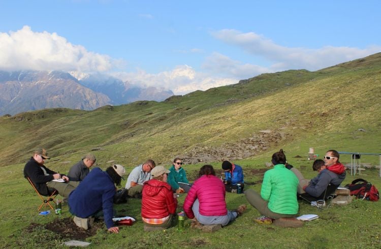 Students in the Park, Tourism and Recreation Management Program have an outdoor class at Glacier National Park.