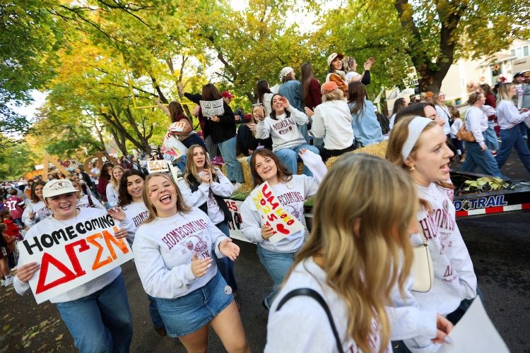 Sorority members participating in the Homecoming Parade