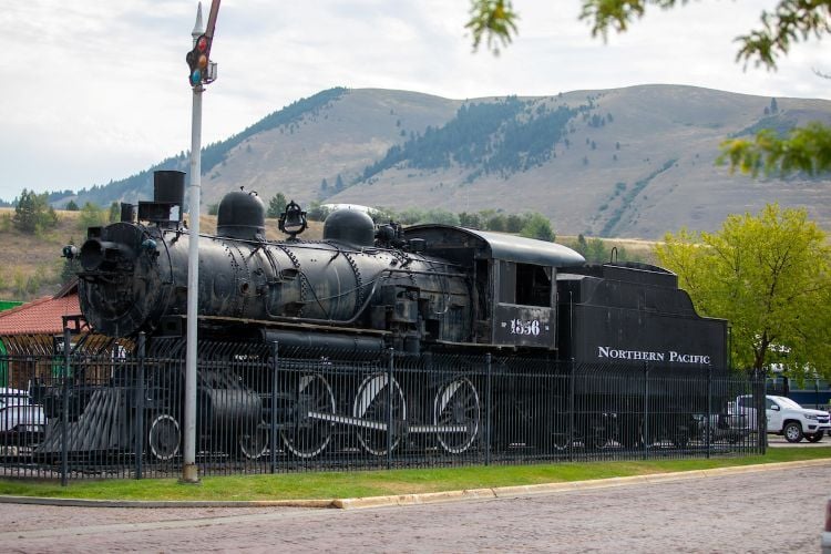 A retired locomotive at Fort Missoula Regional Park