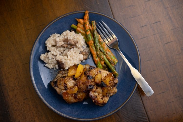 Chicken, potatoes and asparagus at The Lodge Dining Center