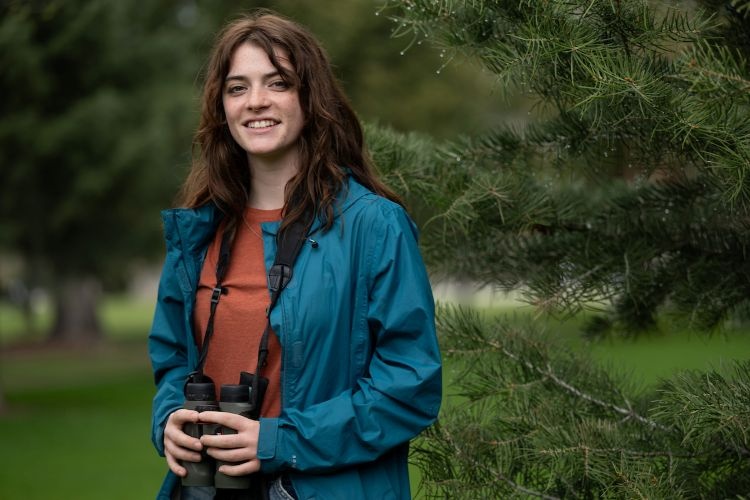 A student with binoculars