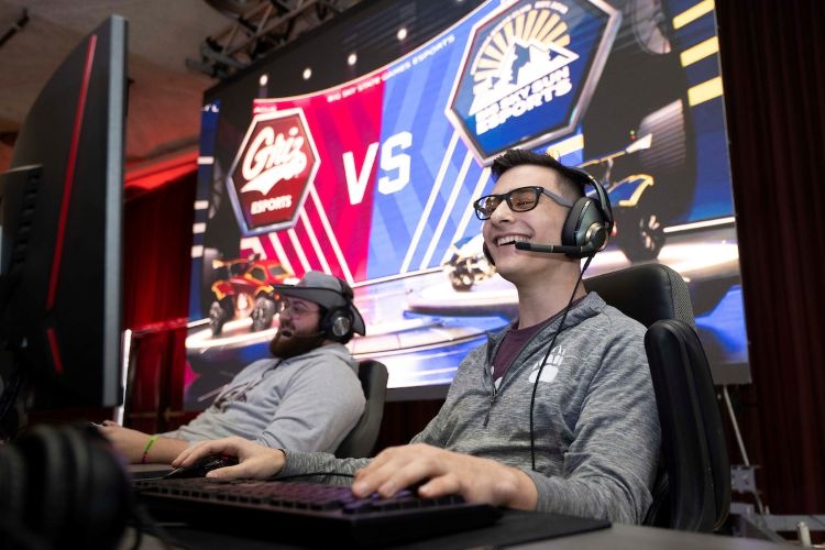 Students participating in an esports tournament