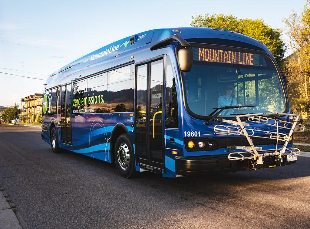 A Mountain Line bus on the city streets